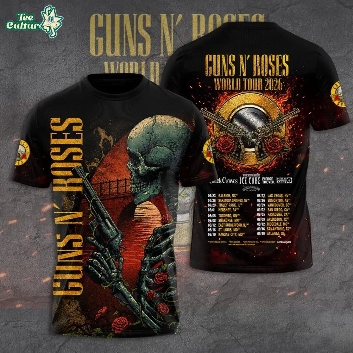 Guns N’ Roses 2026 World Tour 3D Graphic T-Shirt Version 8