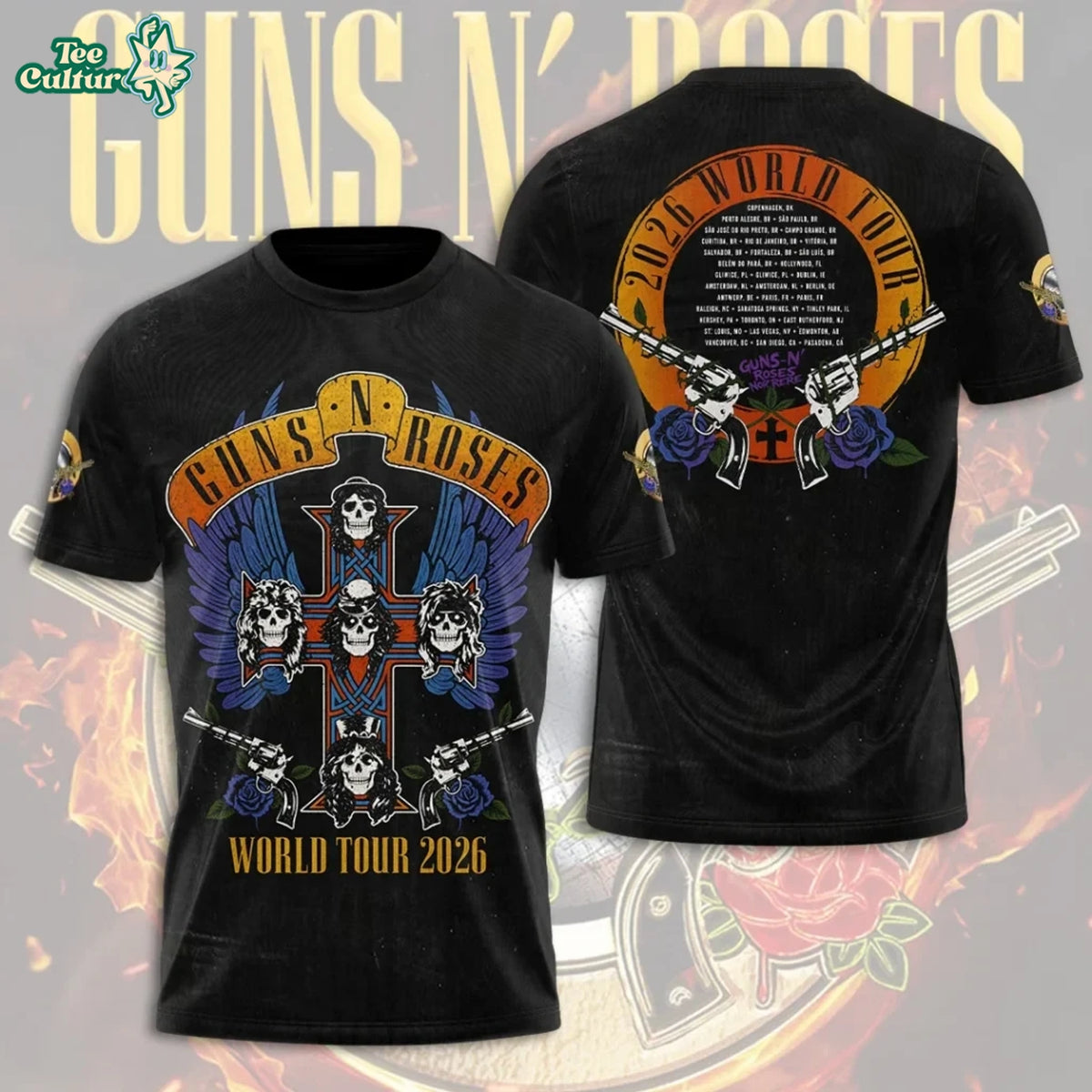 Guns N’ Roses 2026 World Tour 3D Graphic T-Shirt Version 99