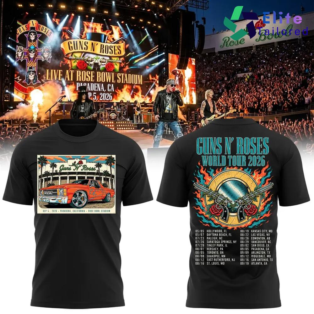 Guns N’ Roses World Tour 2026 Rose Bowl Pasadena Black T-Shirt