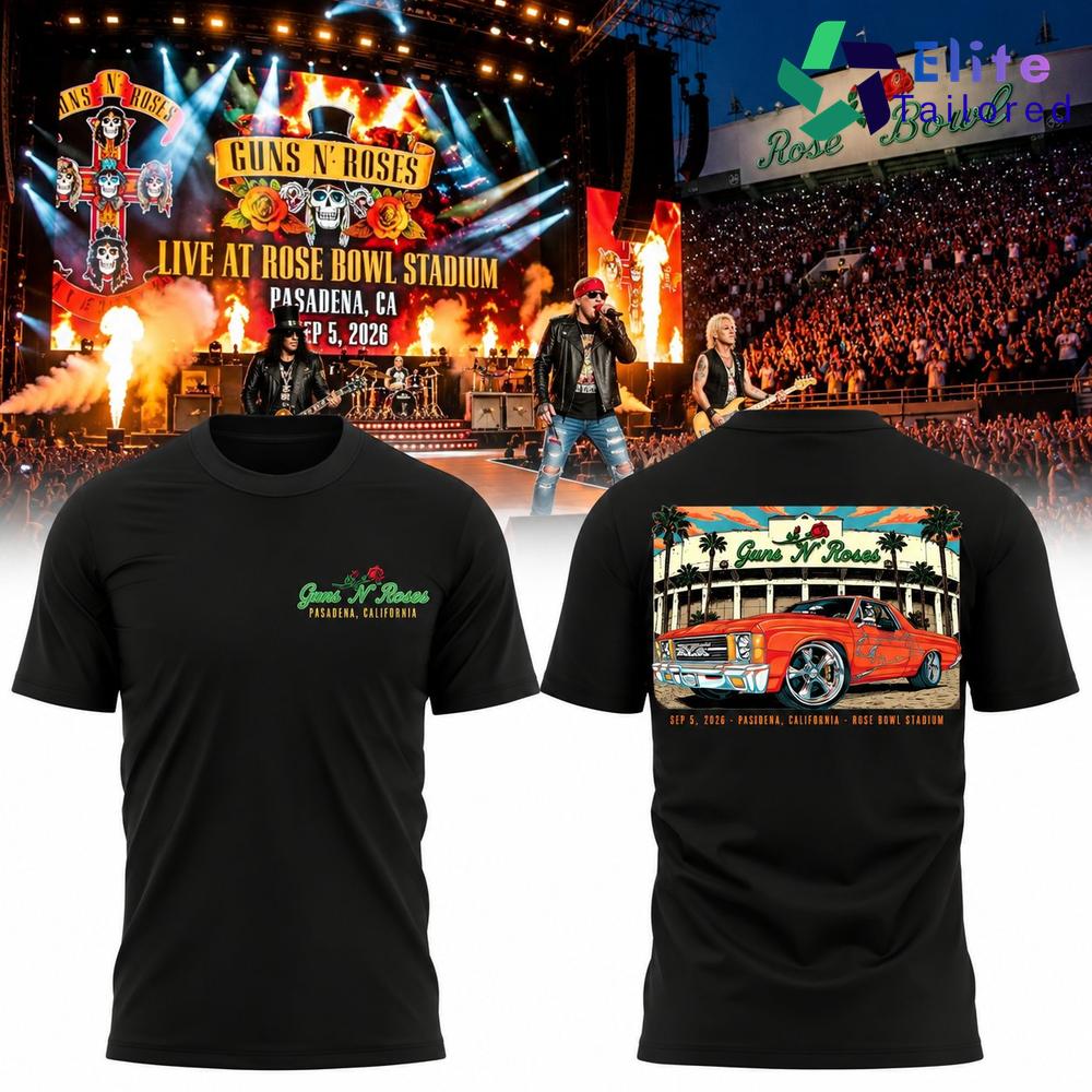 Guns N’ Roses World Tour 2026 Rose Bowl Pasadena Black T-Shirt