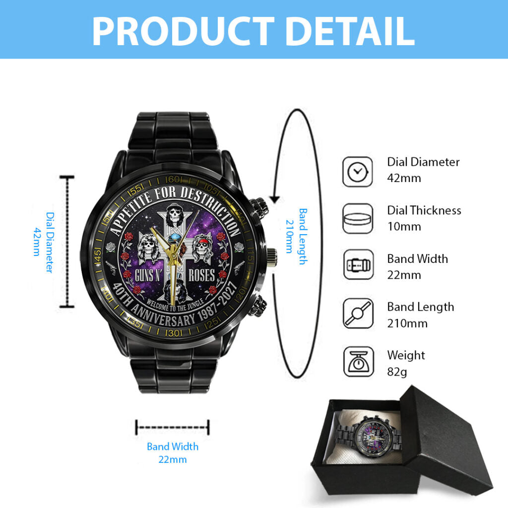 Guns N’ Roses 40th Anniversary Black Stainless Steel Watch - TANTN21629