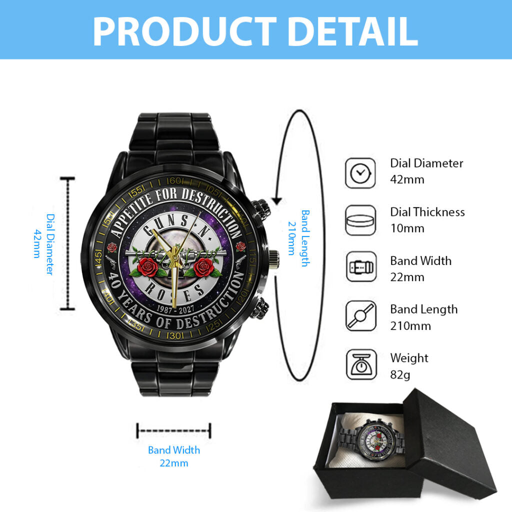 Guns N’ Roses 40th Anniversary Black Stainless Steel Watch - TANTN21631