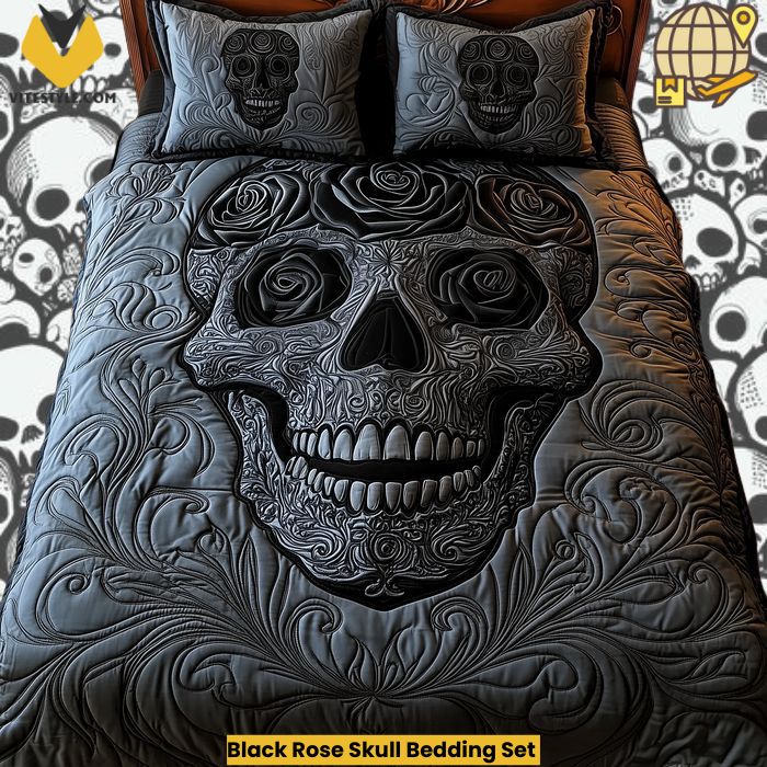 Black Rose Skull Bedding Set