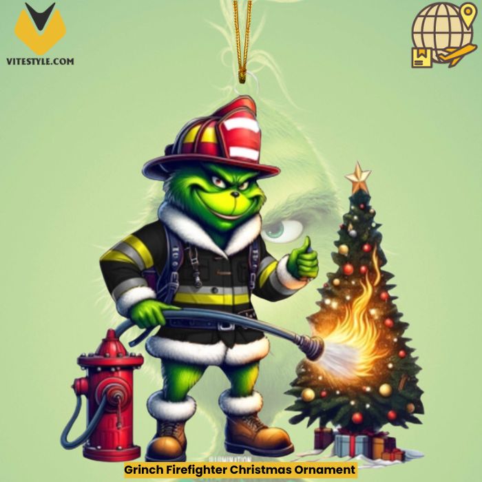 Grinch Firefighter Christmas Ornament