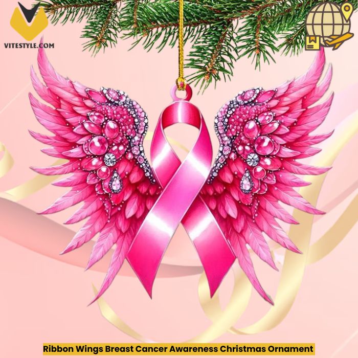 Ribbon Wings Breast Cancer Awareness Christmas Ornament
