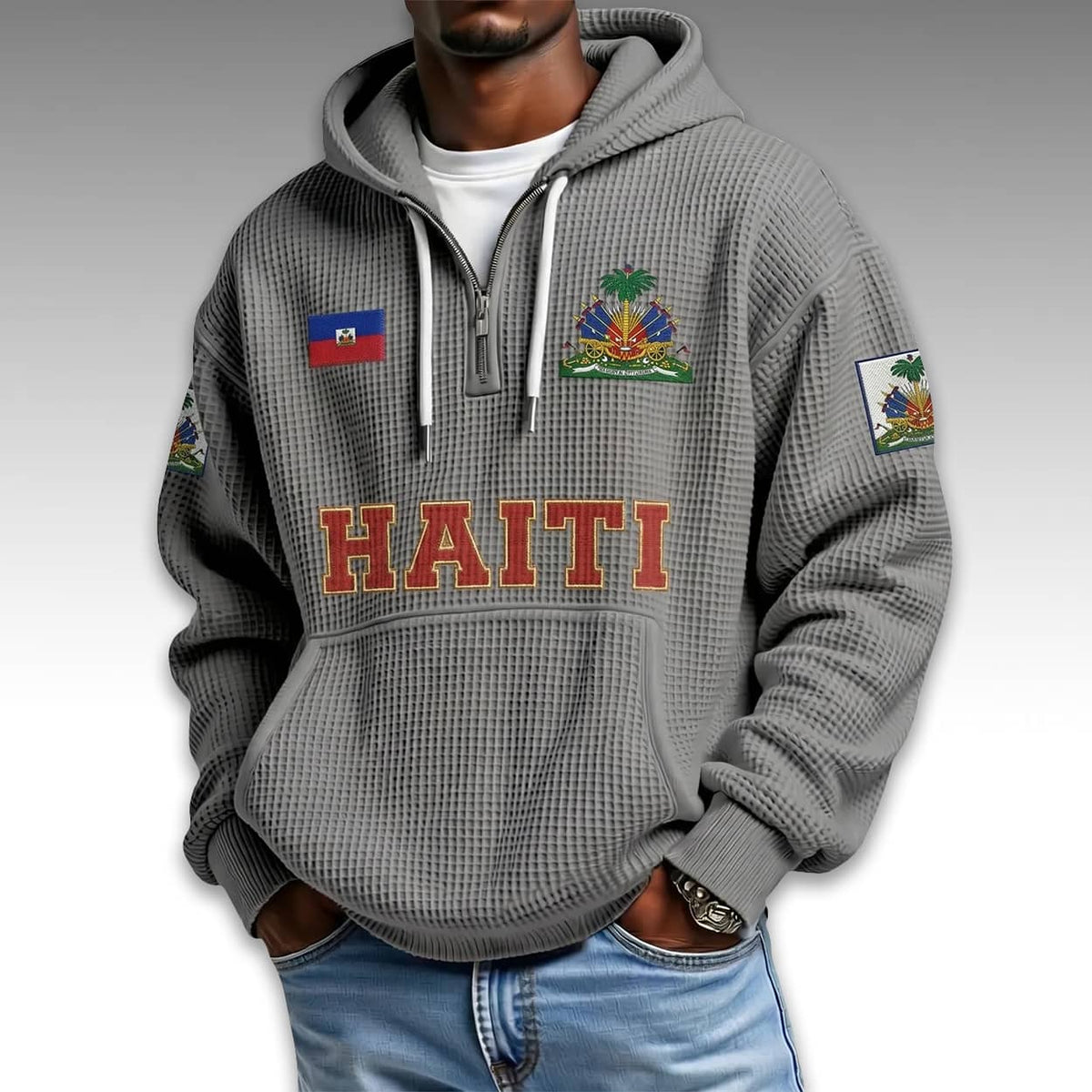 Haiti World Cup 2026 Waffle Quarter Zip Hoodie