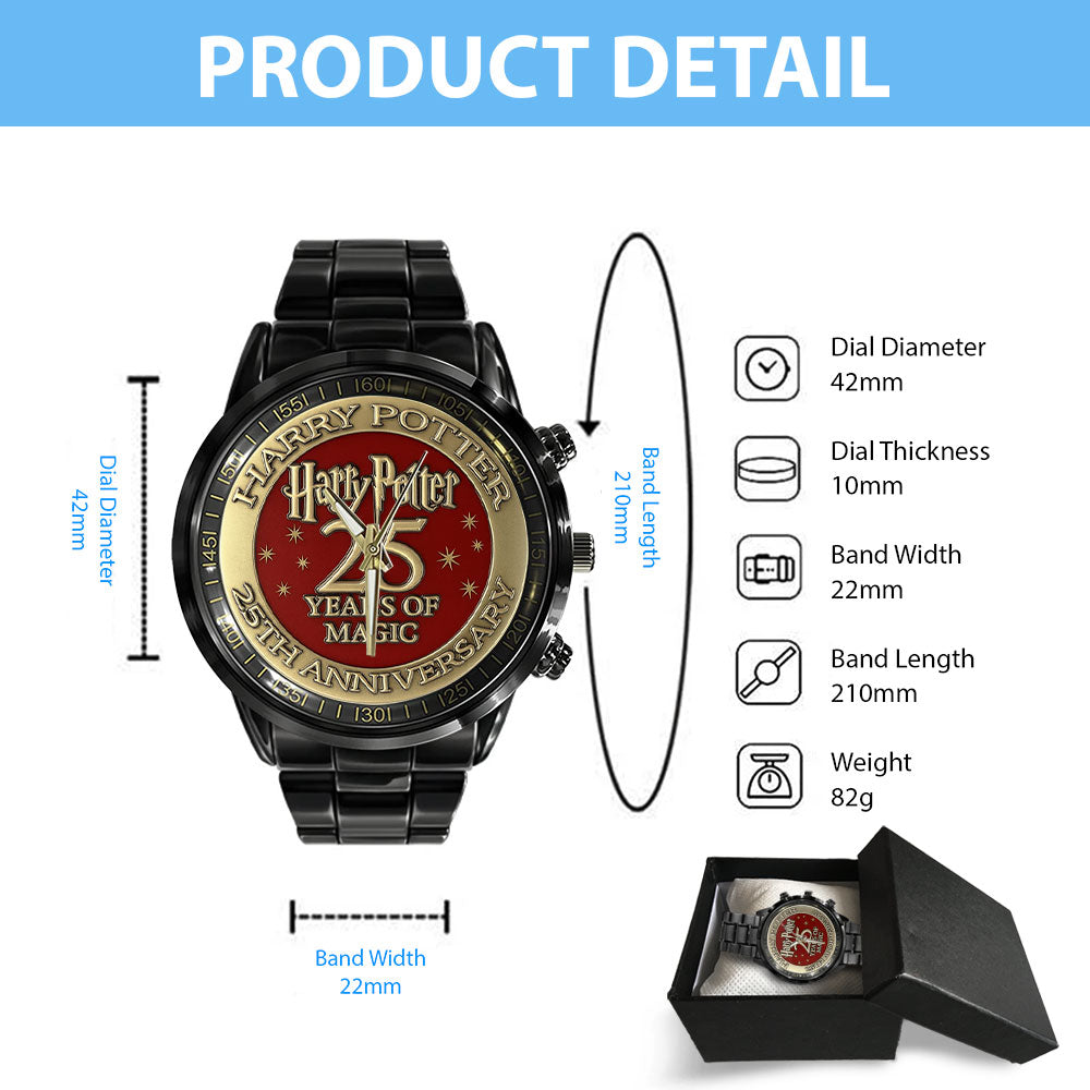 Harry Potter 25th Anniversary Black Stainless Steel Watch - TMTHU2726