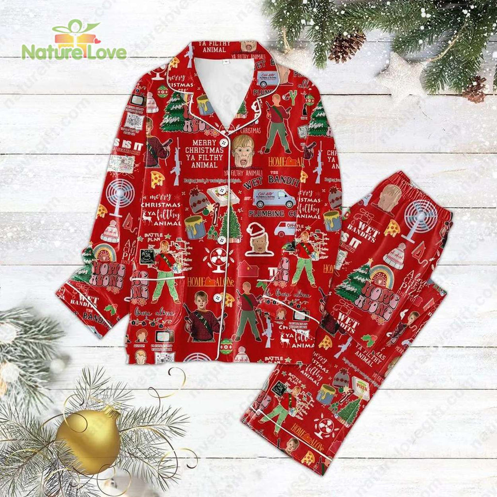 Home Alone Ya Filthy Animal Merry Christmas Red Pajamas Set