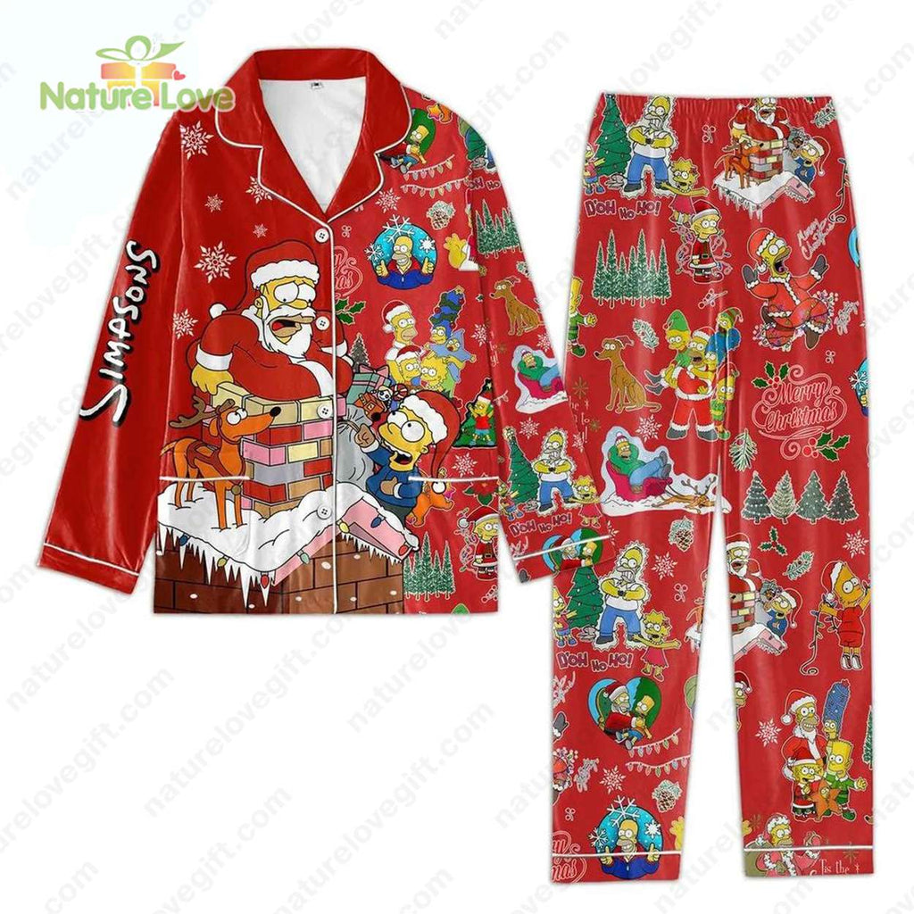 Homer Simpson Santa Claus​ Simpsons Christmas Red Pajamas Set