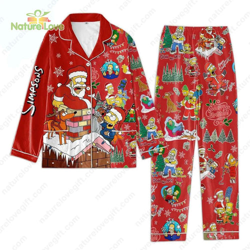 Homer Simpson Santa Claus Simpsons Christmas Red Pajamas Set