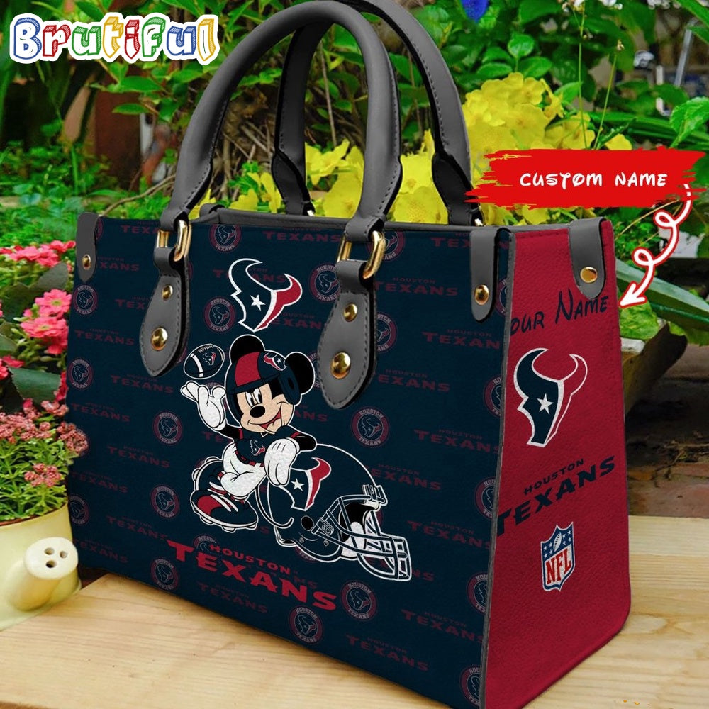 Houston Texans Mickey Leather Bag Custom Name Women Bag