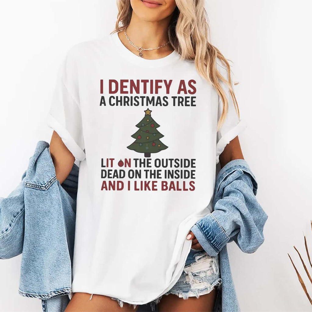 I Identify As A Christmas Tree Lit On The Outside Shirt