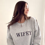 Embroidered WIFEY Cozy Knit Pullover Crewneck Lane Sweatshirt