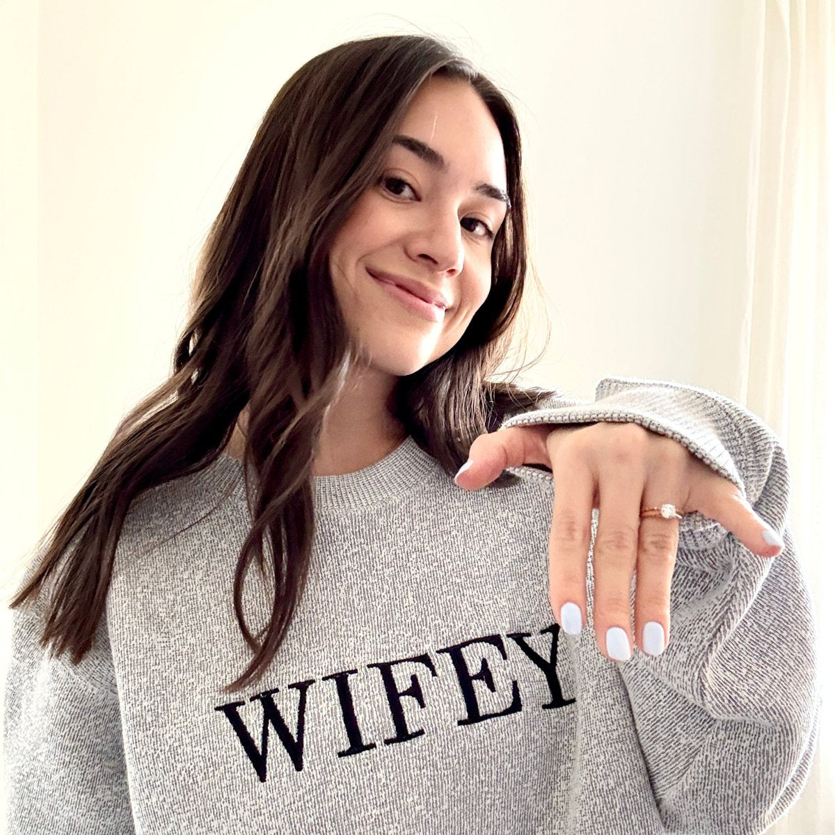 Embroidered WIFEY Cozy Knit Pullover Crewneck Lane Sweatshirt