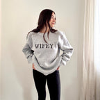 Embroidered WIFEY Cozy Knit Pullover Crewneck Lane Sweatshirt