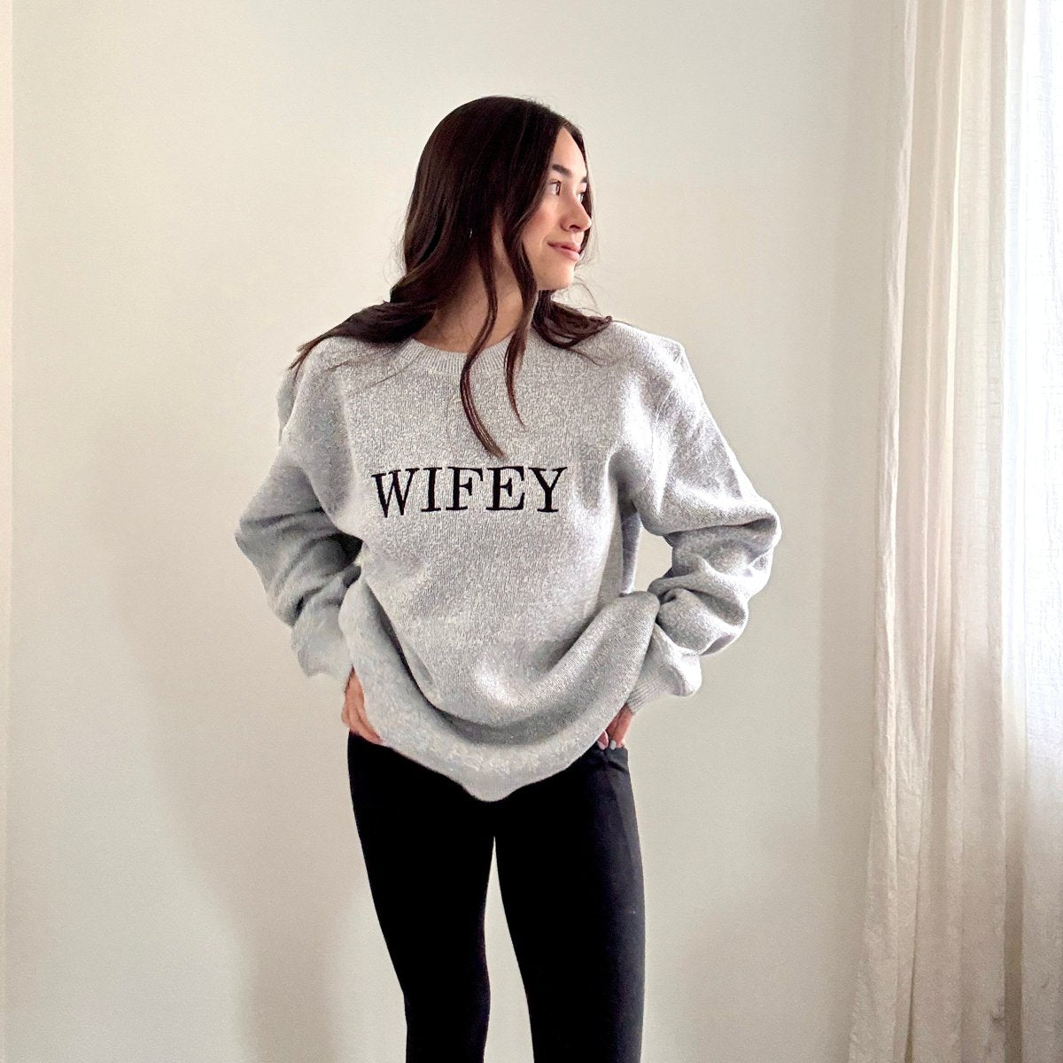 Embroidered WIFEY Cozy Knit Pullover Crewneck Lane Sweatshirt
