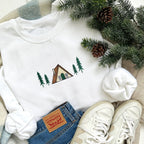 A-Frame Embroidered Winter Cabin Crewneck Sweatshirt