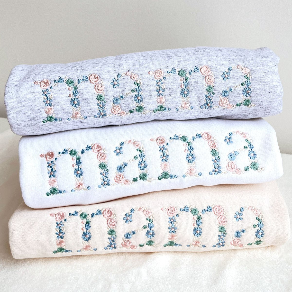 Pastel Floral Mama Embroidered Gemma Crewneck Sweatshirt