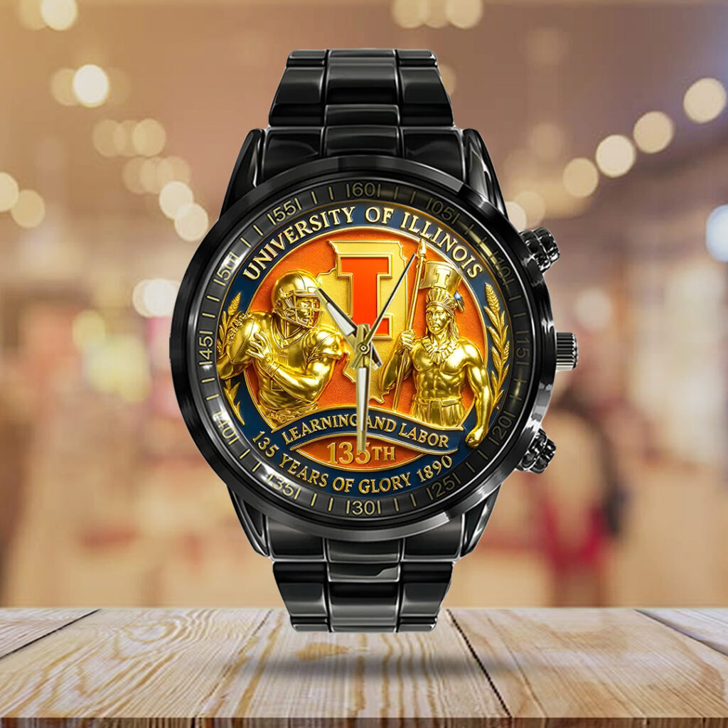 Illinois Fighting Illini Football Black Stainless Steel Watch - TANTN18000