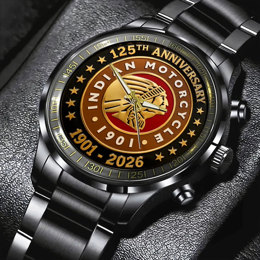 Indian Motorcycle 125th Anniversary Black Stainless Steel Watch - TMTHU8096
