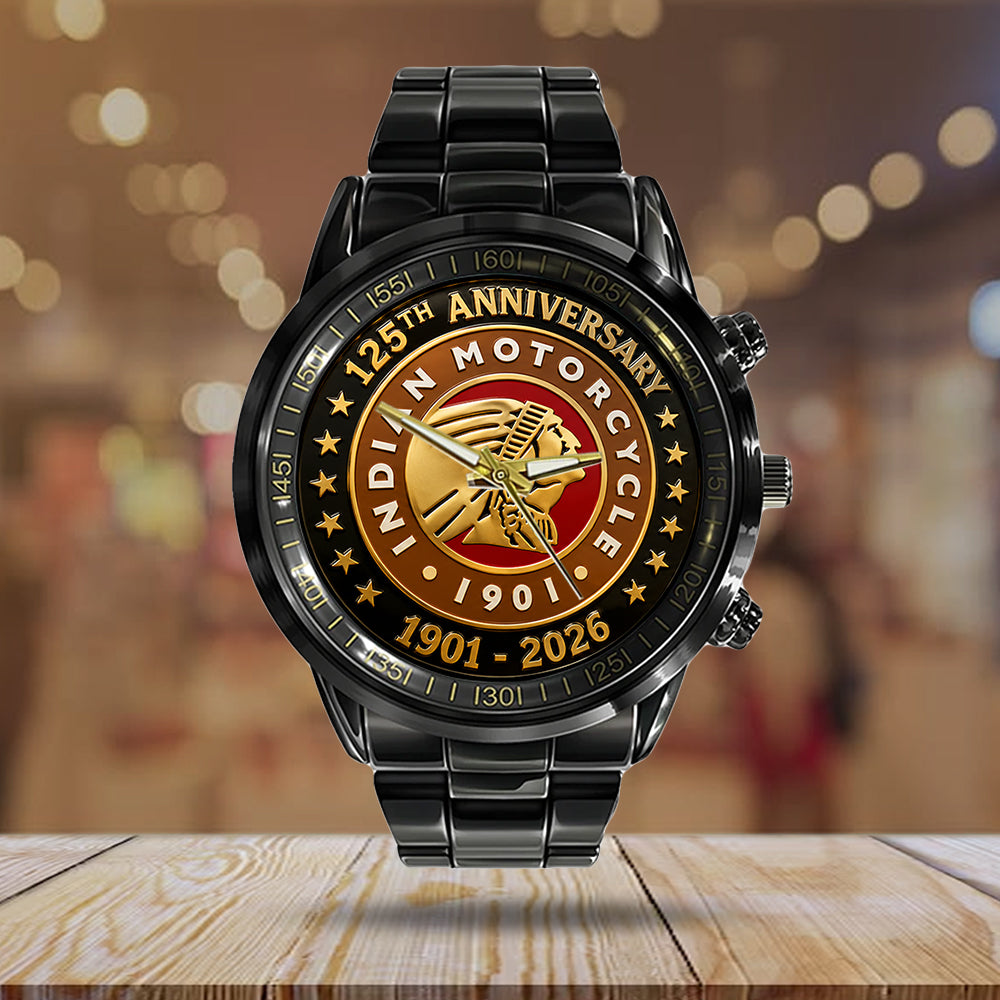 Indian Motorcycle 125th Anniversary Black Stainless Steel Watch - TMTHU8096