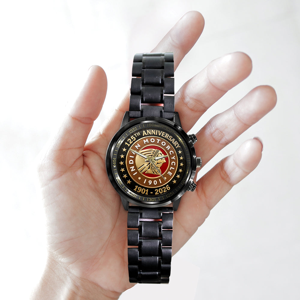 Indian Motorcycle 125th Anniversary Black Stainless Steel Watch - TMTHU8096