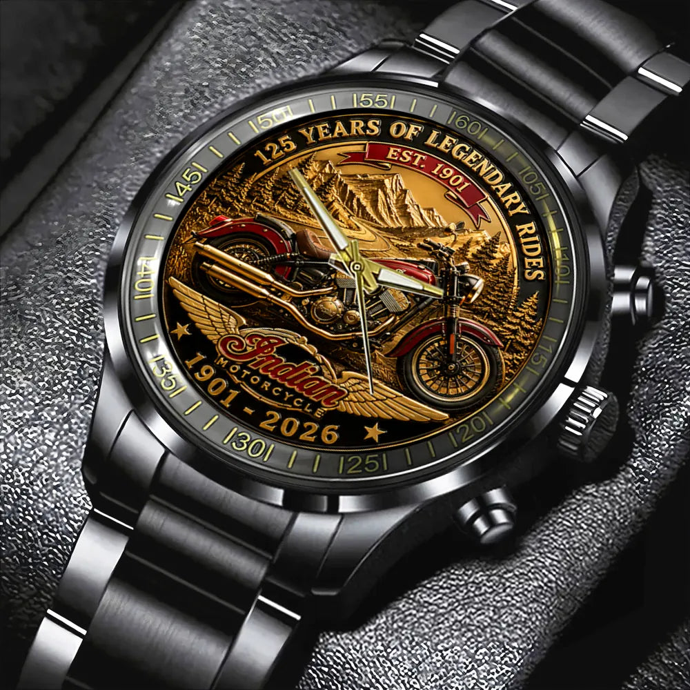 Indian Motorcycle 125th Anniversary Black Stainless Steel Watch - TMTHU8098