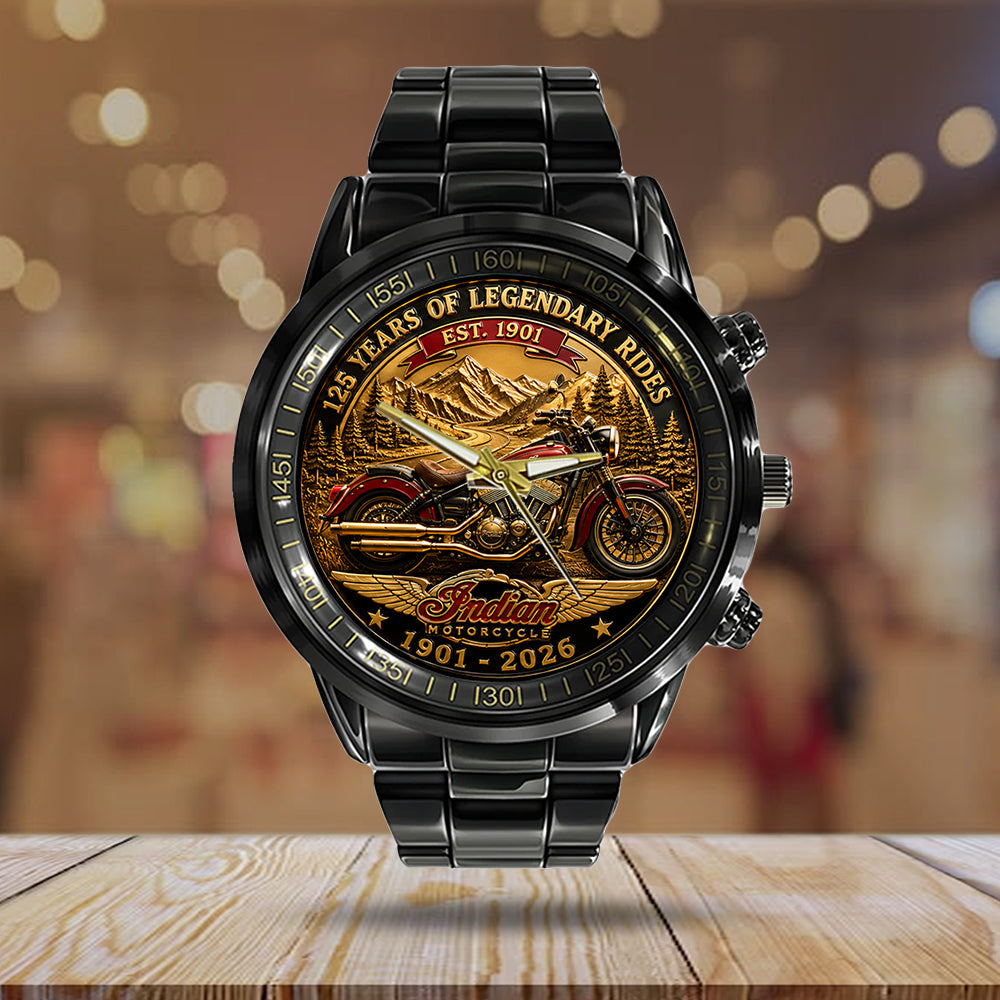 Indian Motorcycle 125th Anniversary Black Stainless Steel Watch - TMTHU8098