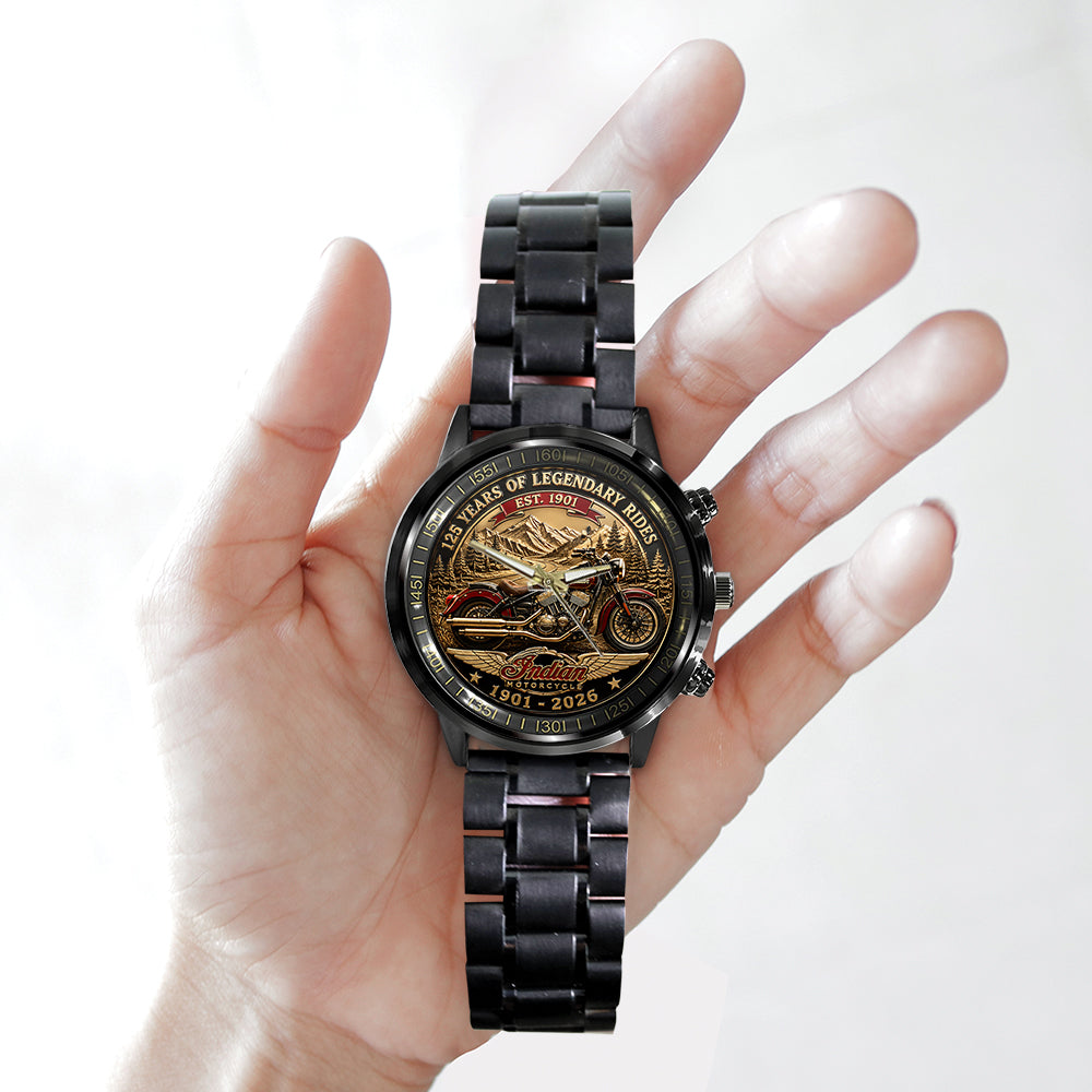 Indian Motorcycle 125th Anniversary Black Stainless Steel Watch - TMTHU8098