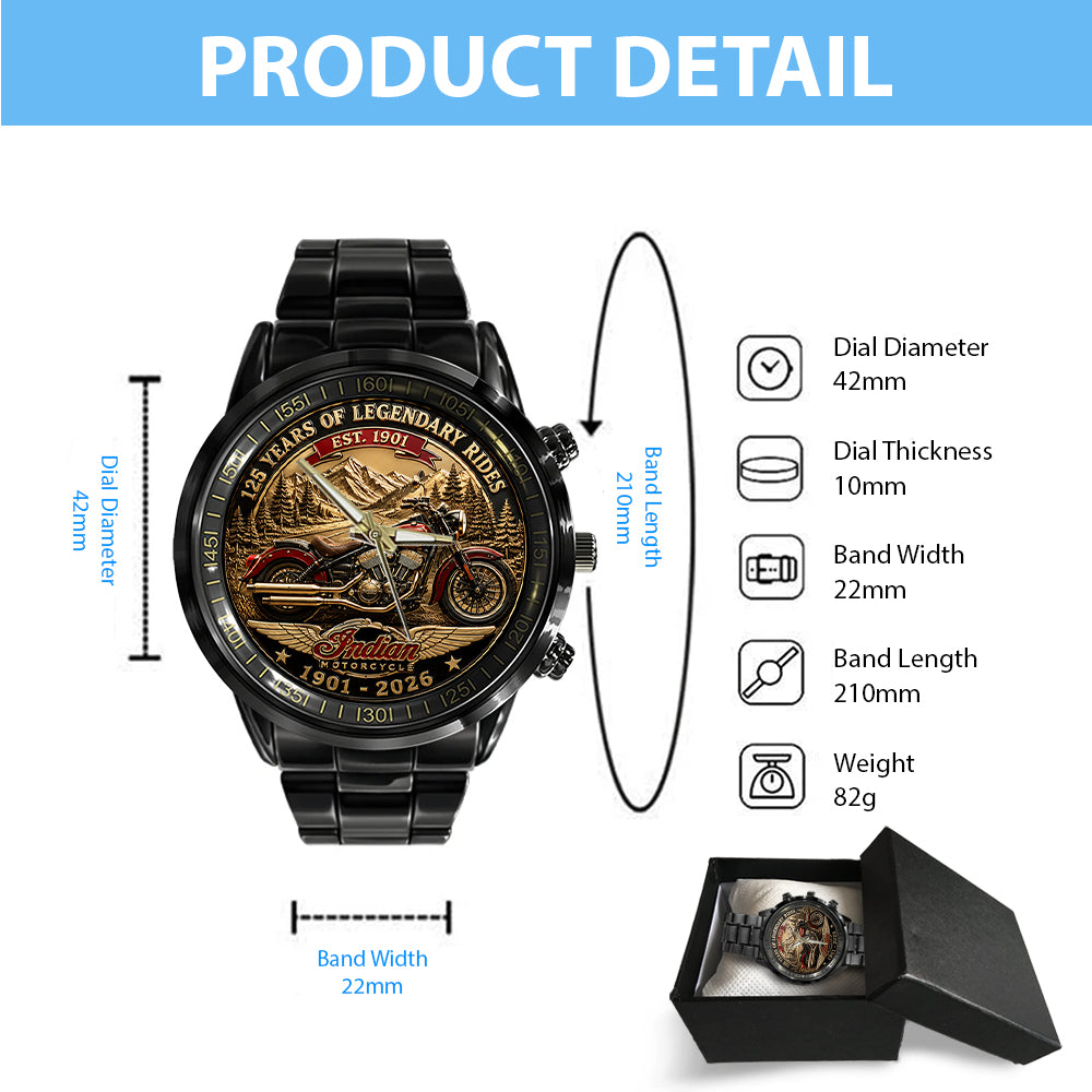 Indian Motorcycle 125th Anniversary Black Stainless Steel Watch - TMTHU8098