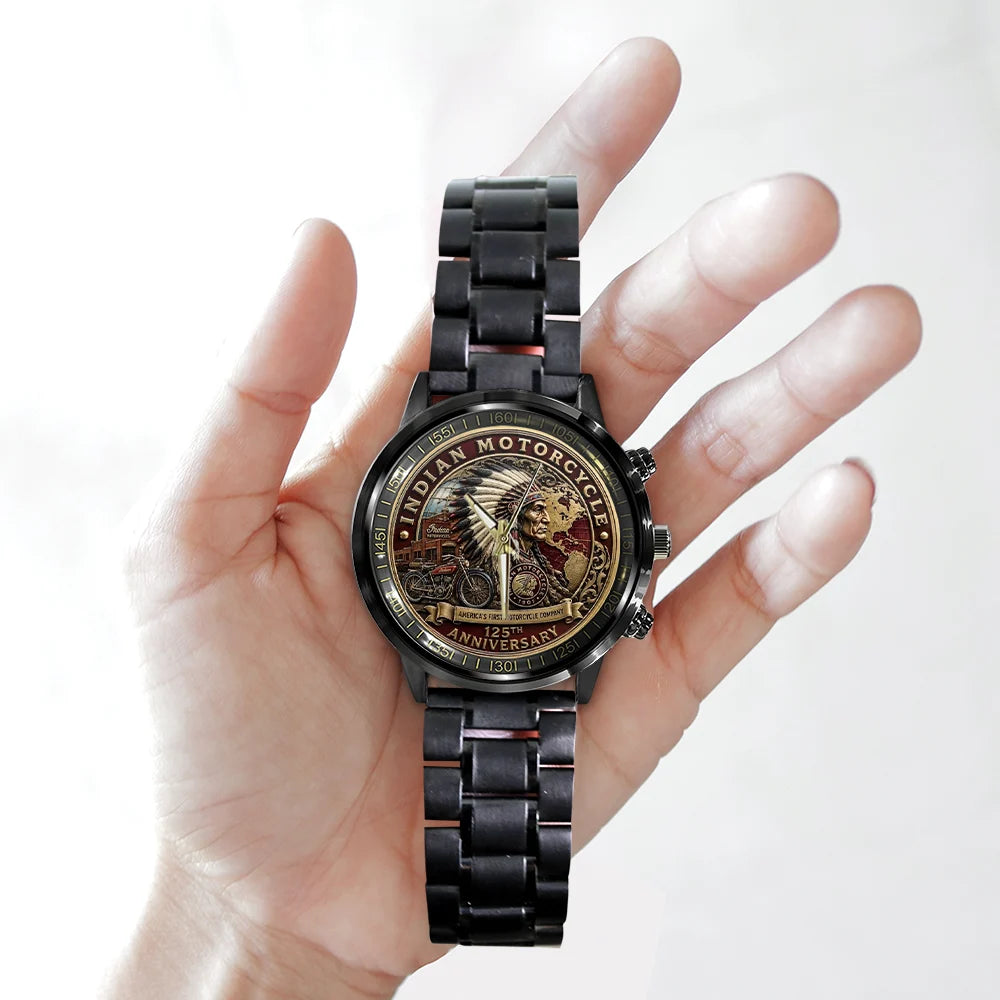 Indian Motorcycle 125th Anniversary Black Stainless Steel Watch - TMTHU8597