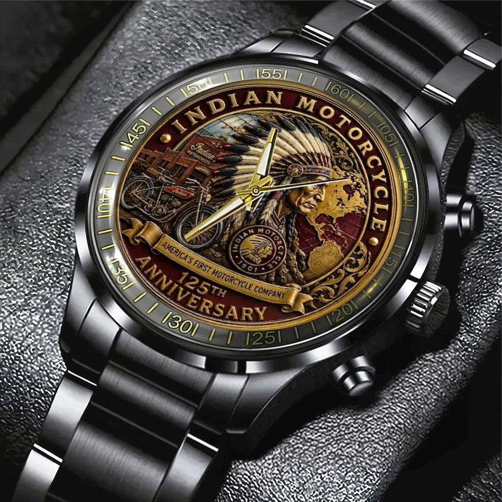 Indian Motorcycle 125th Anniversary Black Stainless Steel Watch - TMTHU8597
