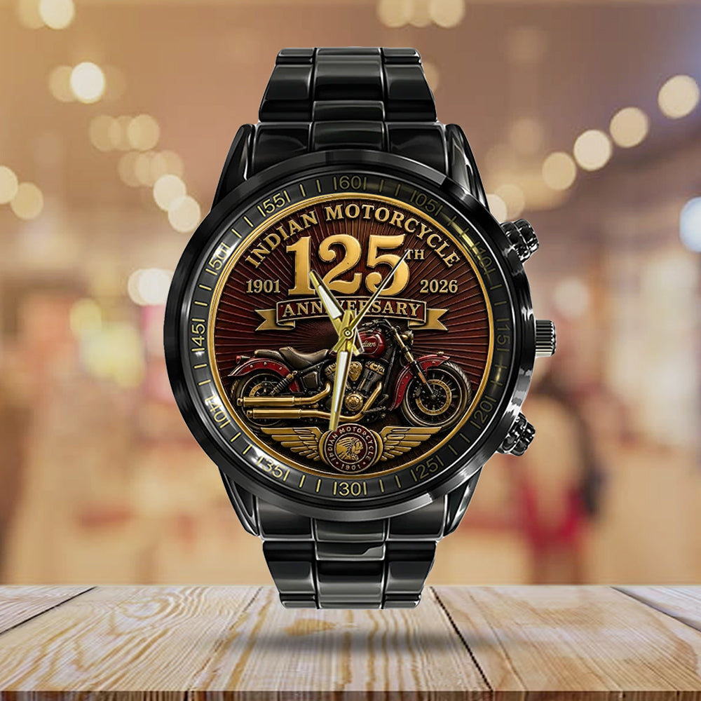 Indian Motorcycle 125th Anniversary Black Stainless Steel Watch - TMTHU8599