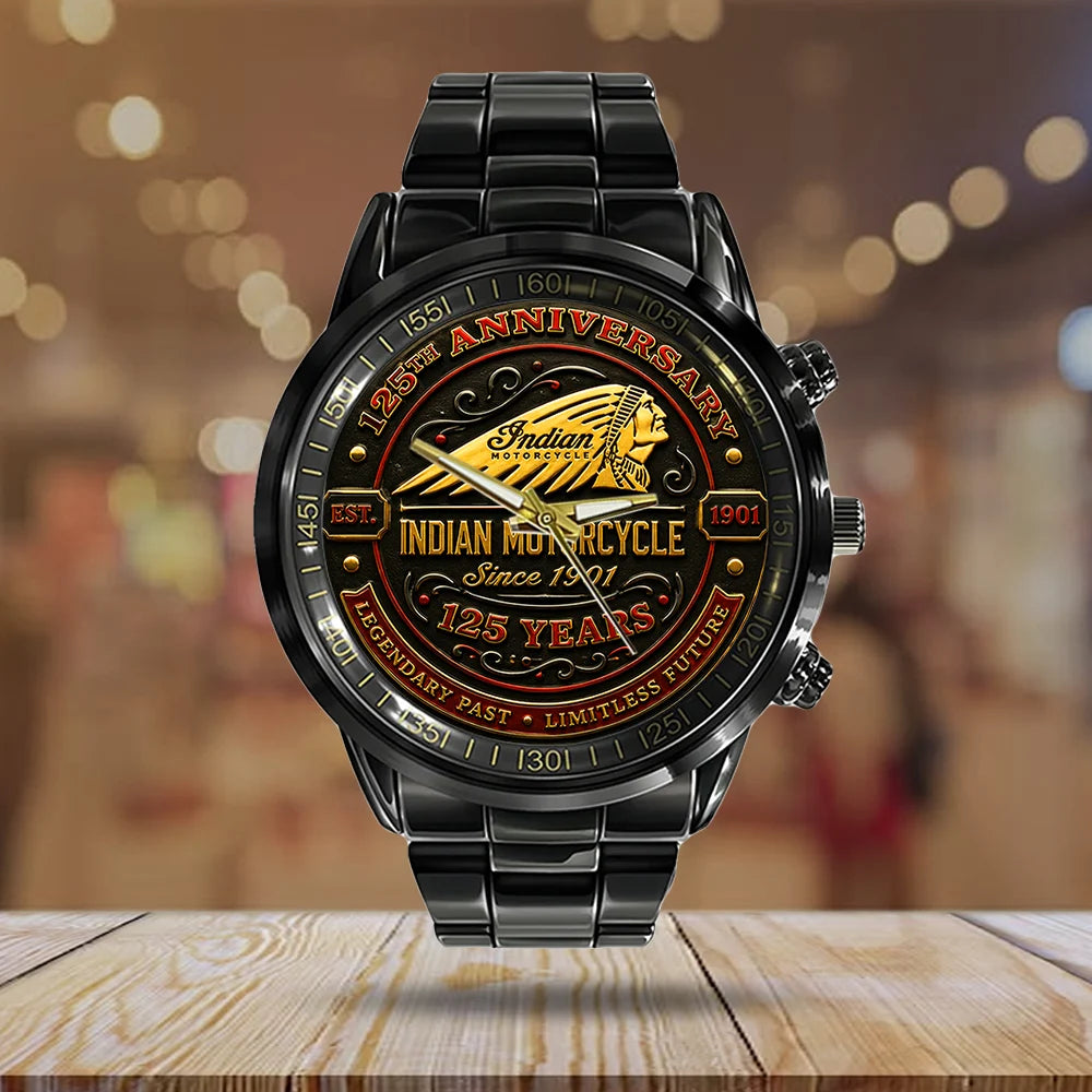 Indian Motorcycle 125th Anniversary Black Stainless Steel Watch - TMTHU8648