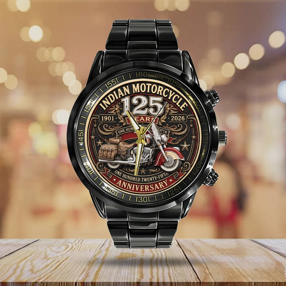 Indian Motorcycle 125th Anniversary Black Stainless Steel Watch - TMTHU8997