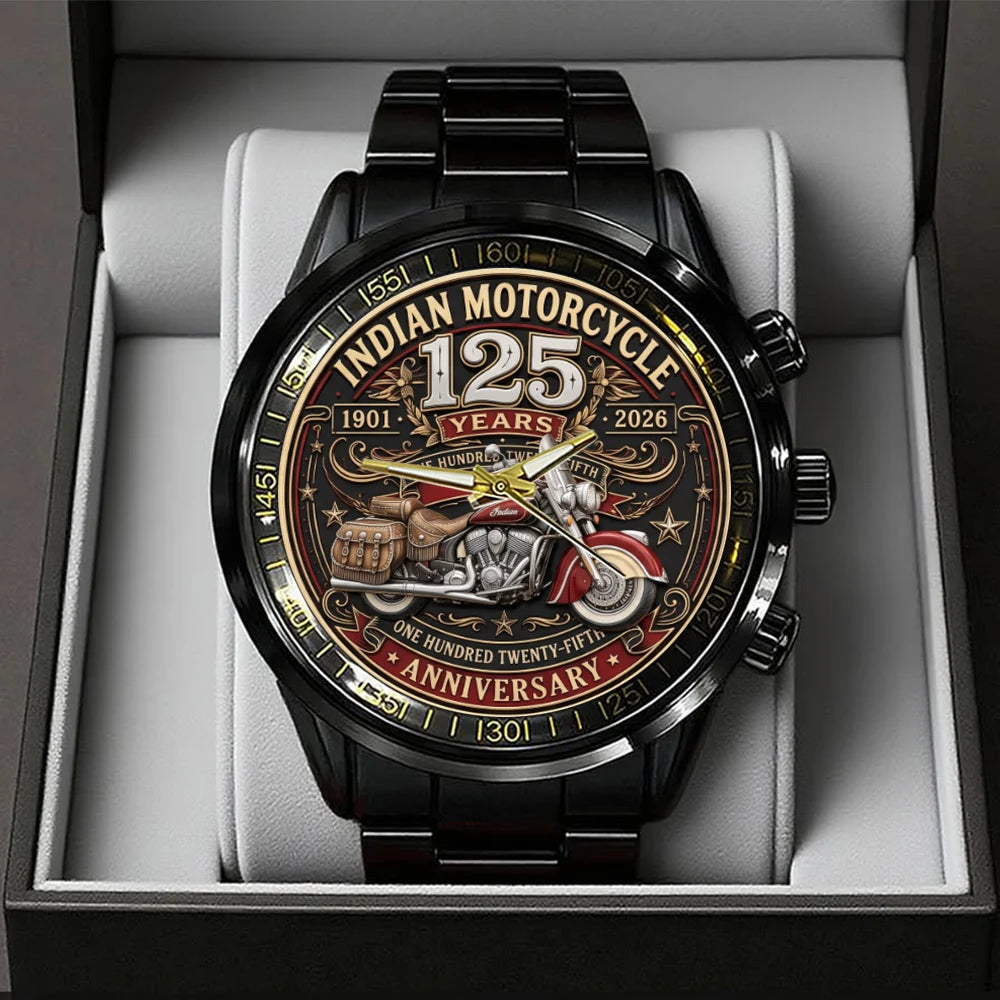 Indian Motorcycle 125th Anniversary Black Stainless Steel Watch - TMTHU8997