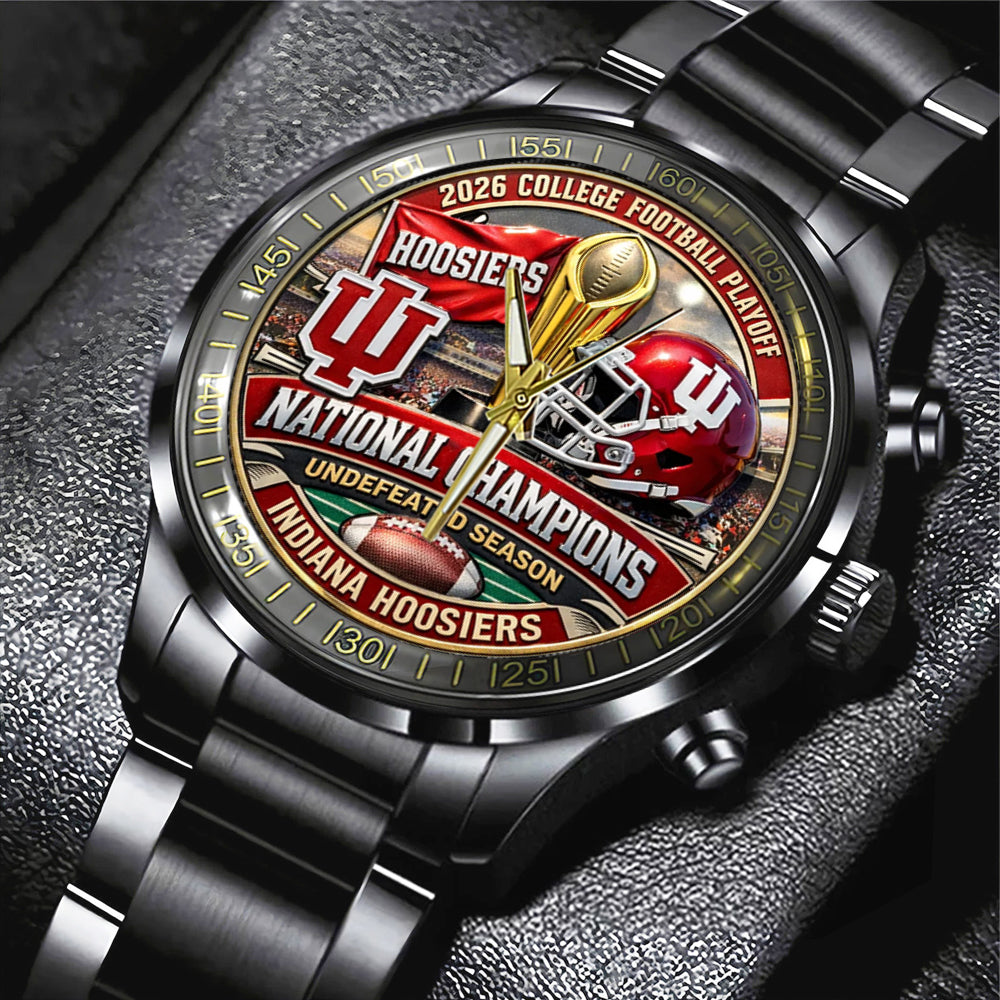 Indiana Hoosiers Football 2025 Black Stainless Steel Watch - TMTHU3552