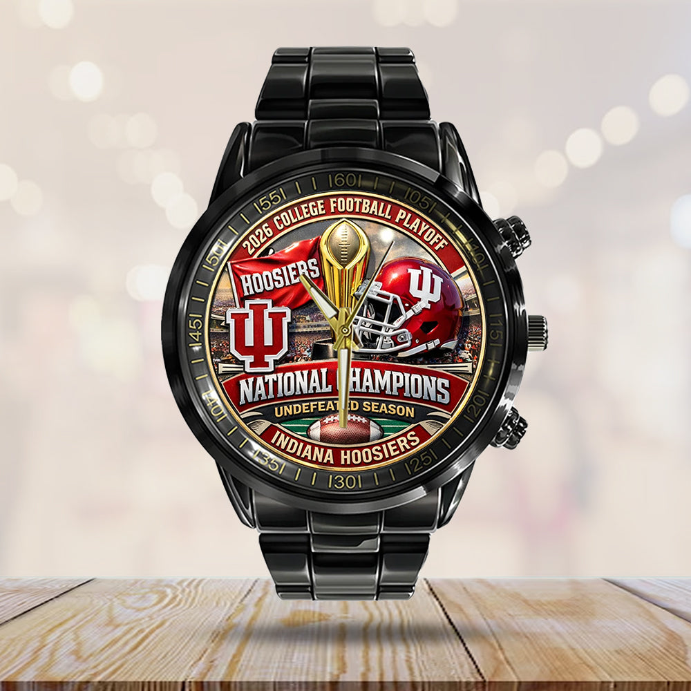 Indiana Hoosiers Football 2025 Black Stainless Steel Watch - TMTHU3552