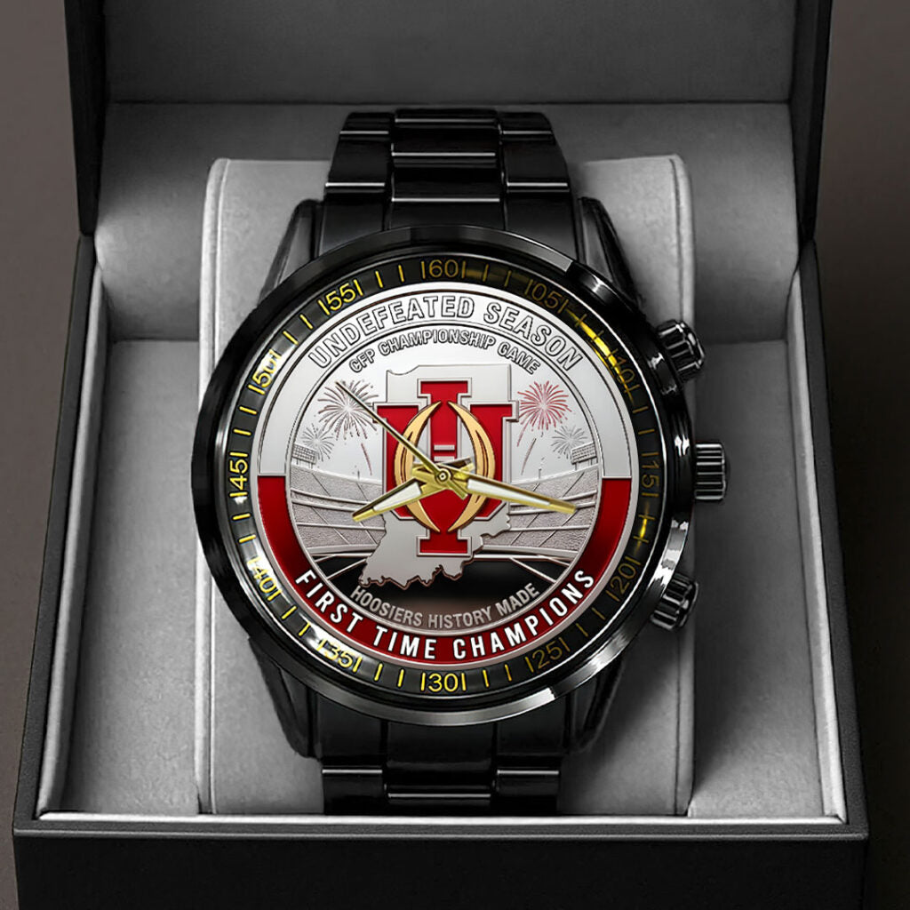 Indiana Hoosiers Football 2025 National Champions Black Stainless Steel Watch - HOATT15817