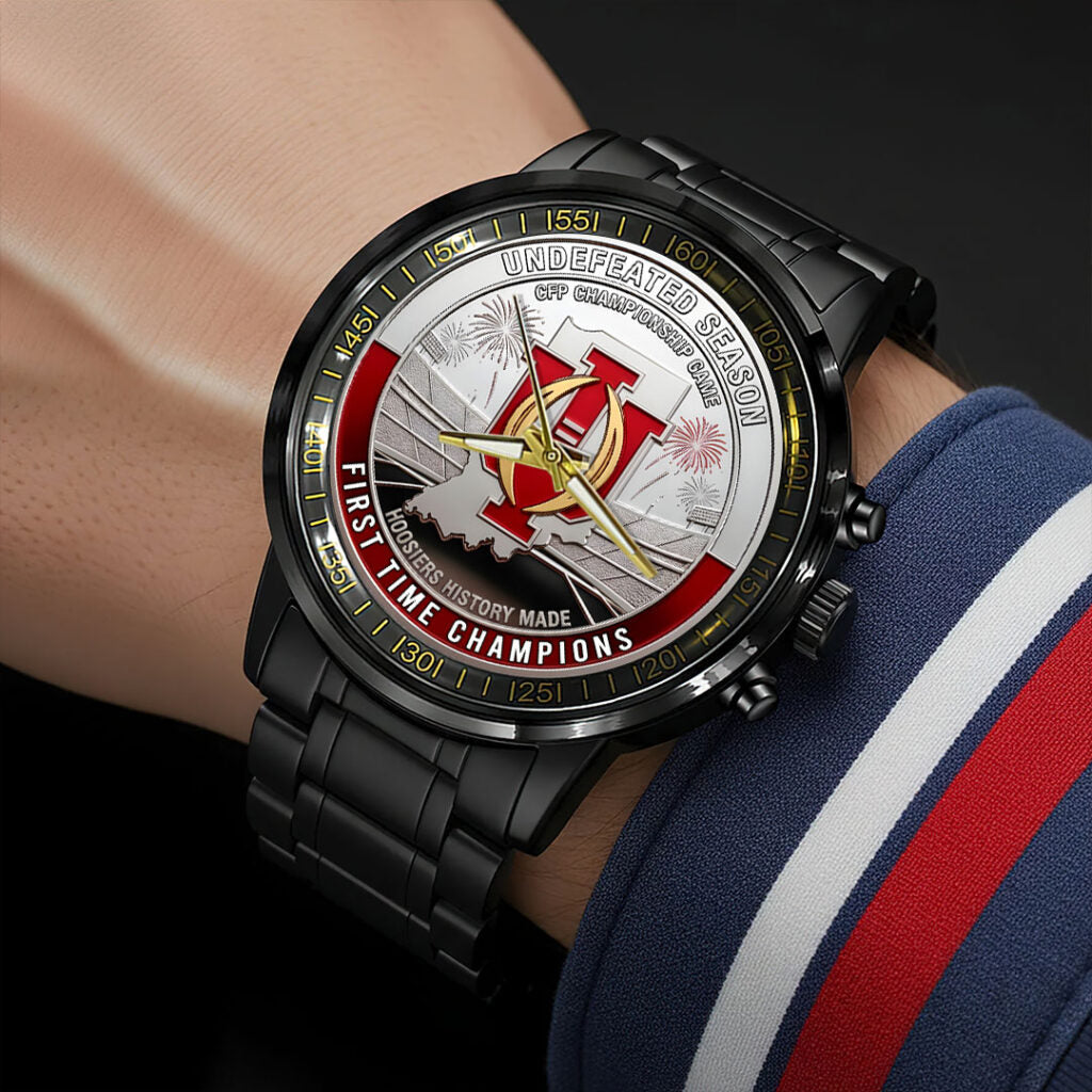 Indiana Hoosiers Football 2025 National Champions Black Stainless Steel Watch - HOATT15817