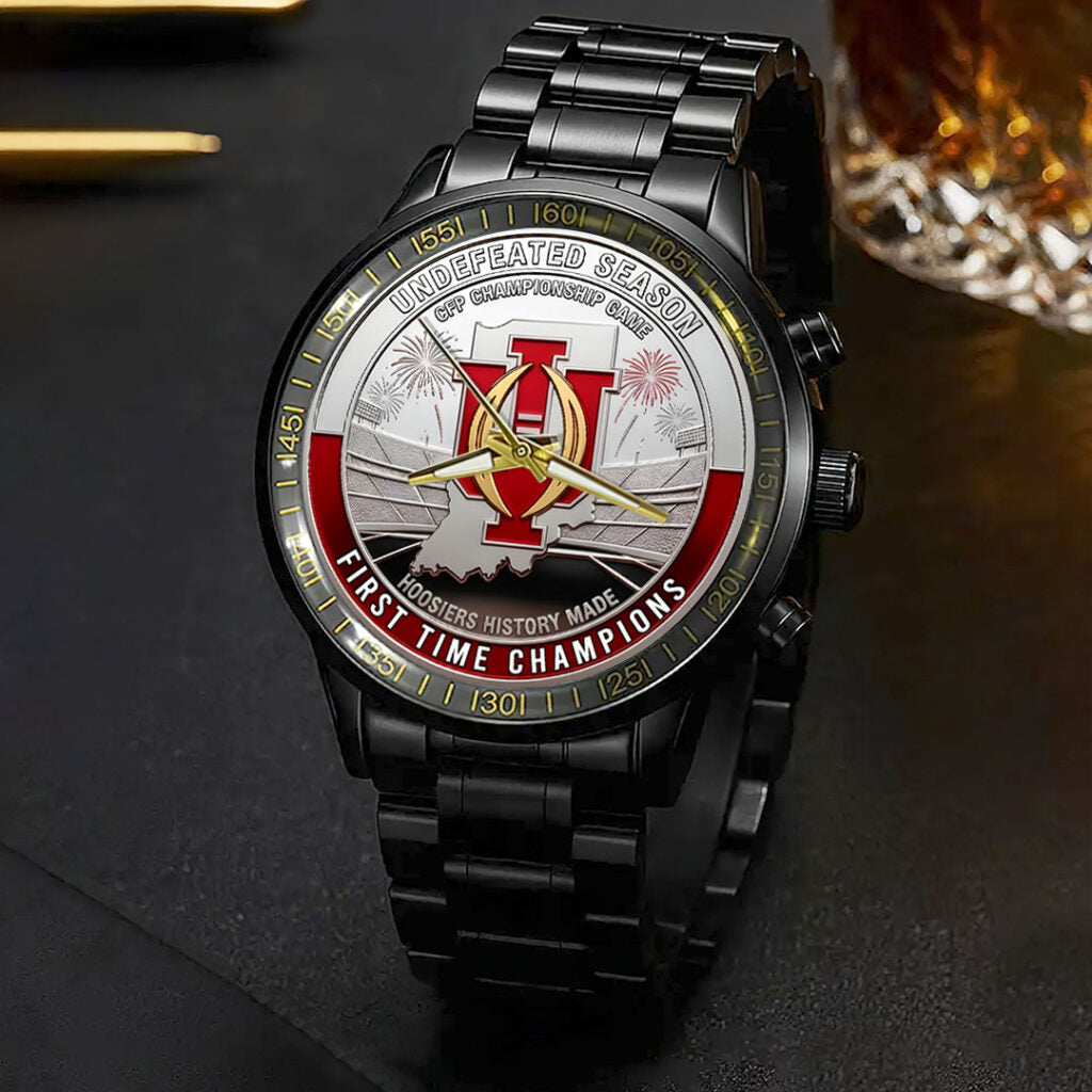 Indiana Hoosiers Football 2025 National Champions Black Stainless Steel Watch - HOATT15817