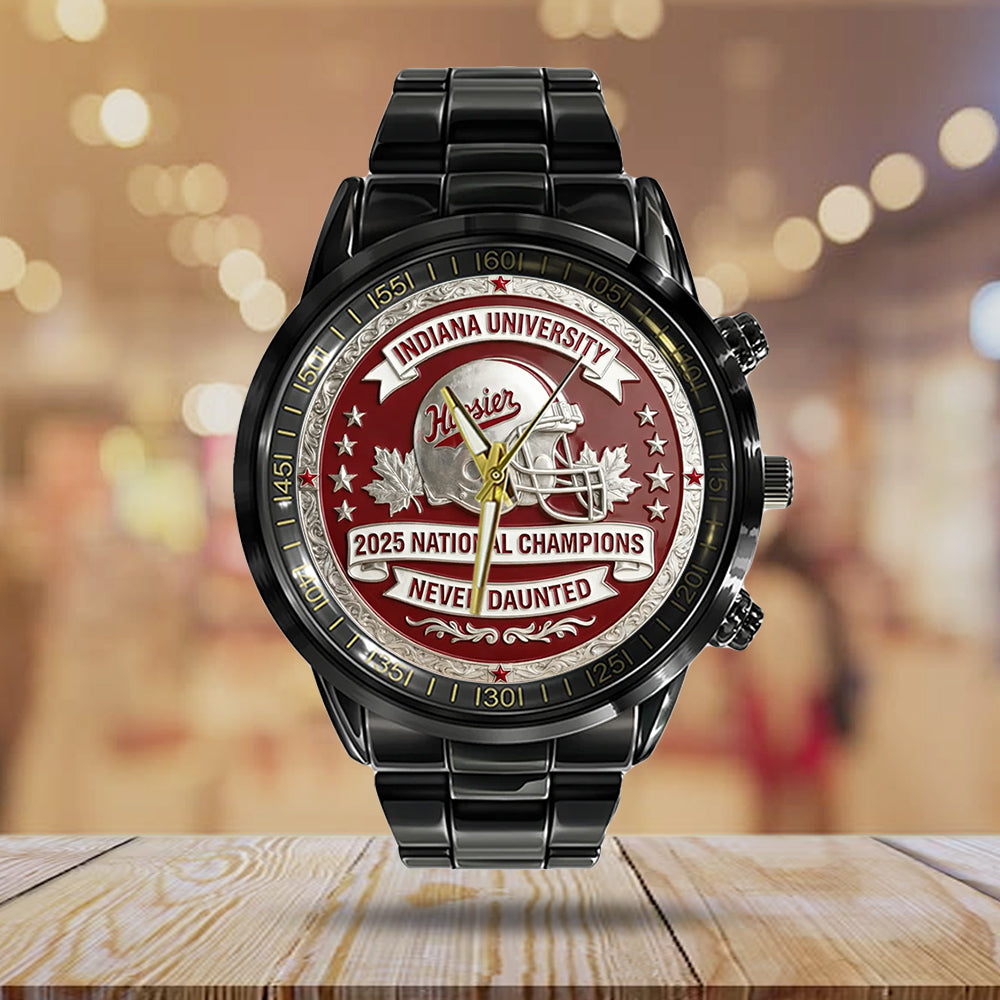 Indiana Hoosiers Football 2025 National Champions Black Stainless Steel Watch - MAITM14545