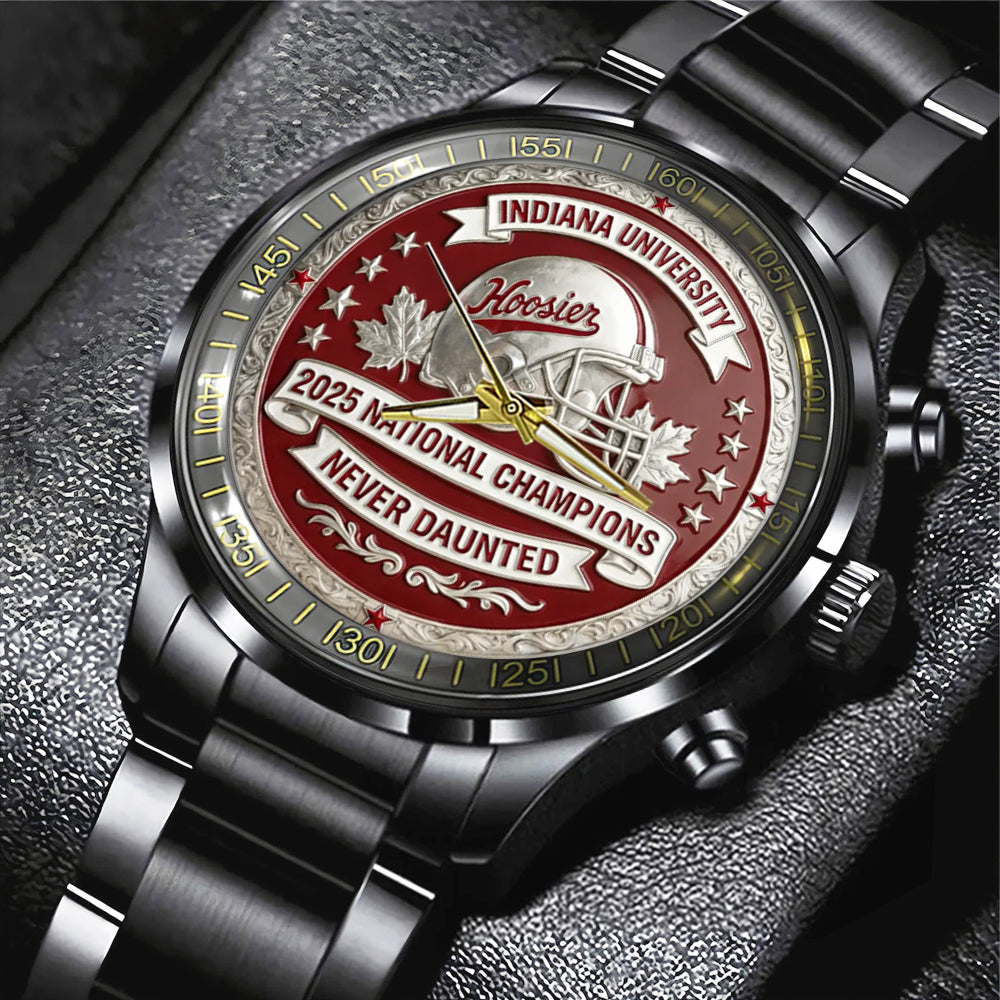 Indiana Hoosiers Football 2025 National Champions Black Stainless Steel Watch - MAITM14545