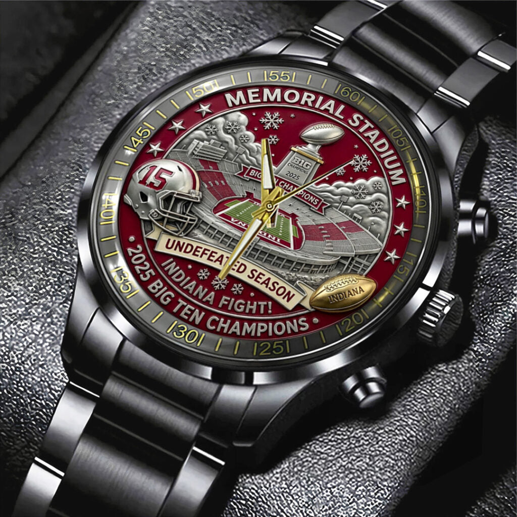 Indiana Hoosiers Football Black Stainless Steel Watch - TANTN19261