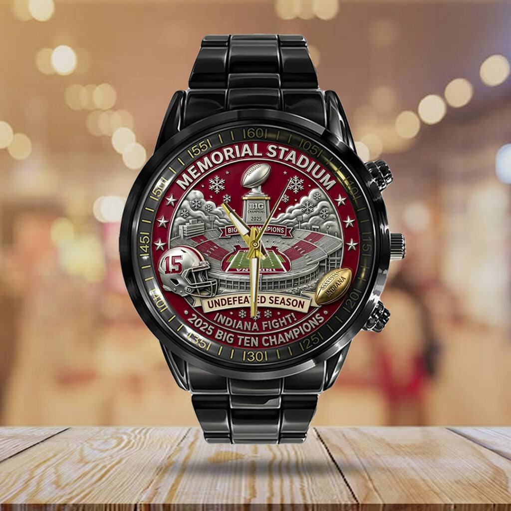 Indiana Hoosiers Football Black Stainless Steel Watch - TANTN19261