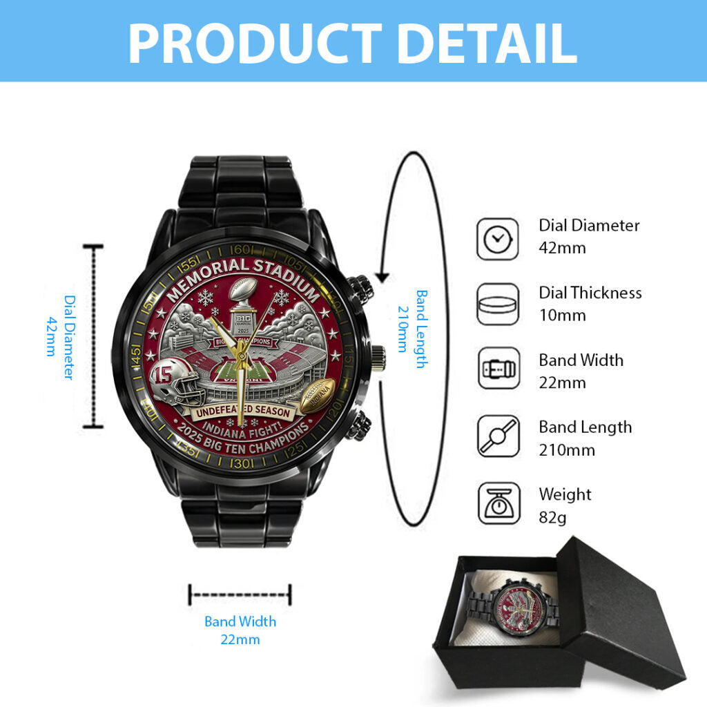 Indiana Hoosiers Football Black Stainless Steel Watch - TANTN19261