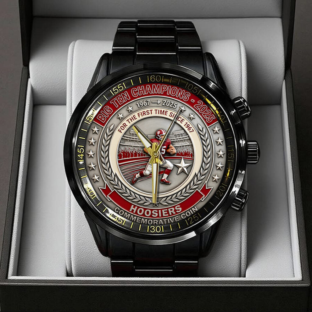 Indiana Hoosiers Football Black Stainless Steel Watch - TANTN19263