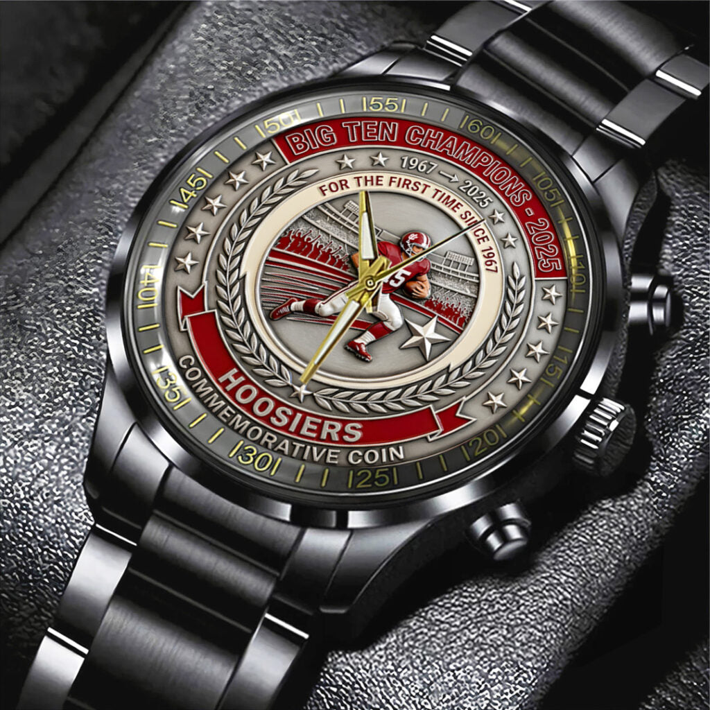 Indiana Hoosiers Football Black Stainless Steel Watch - TANTN19263
