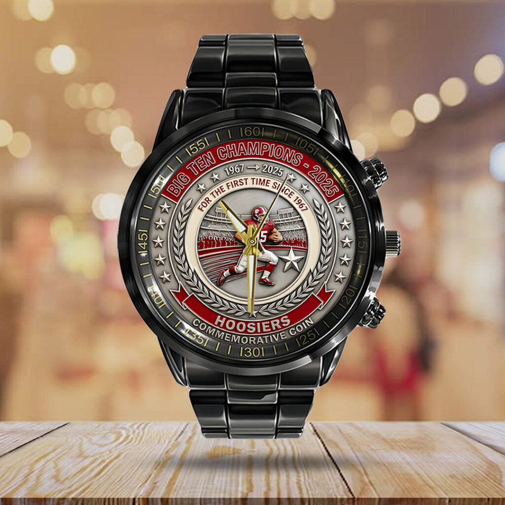 Indiana Hoosiers Football Black Stainless Steel Watch - TANTN19263