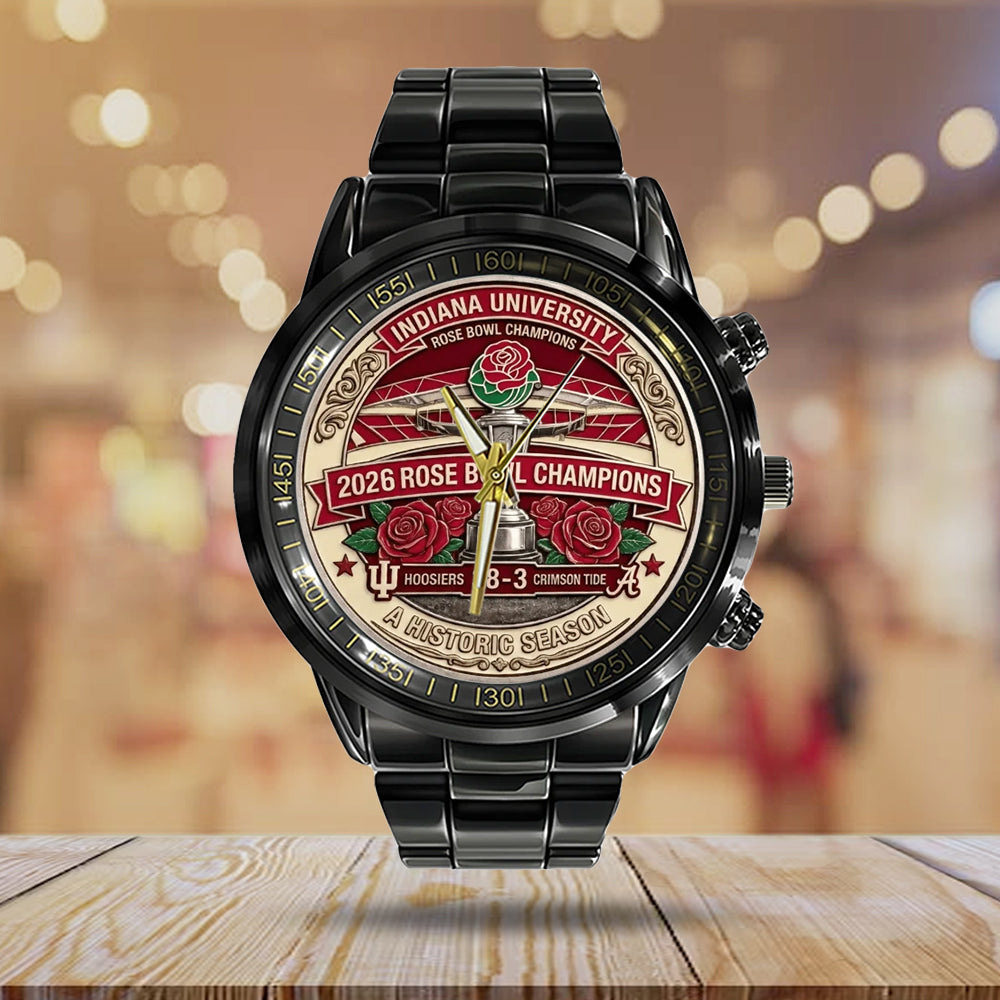 Indiana Hoosiers Football Rose Bowl Champions Black Stainless Steel Watch - MAITM14352